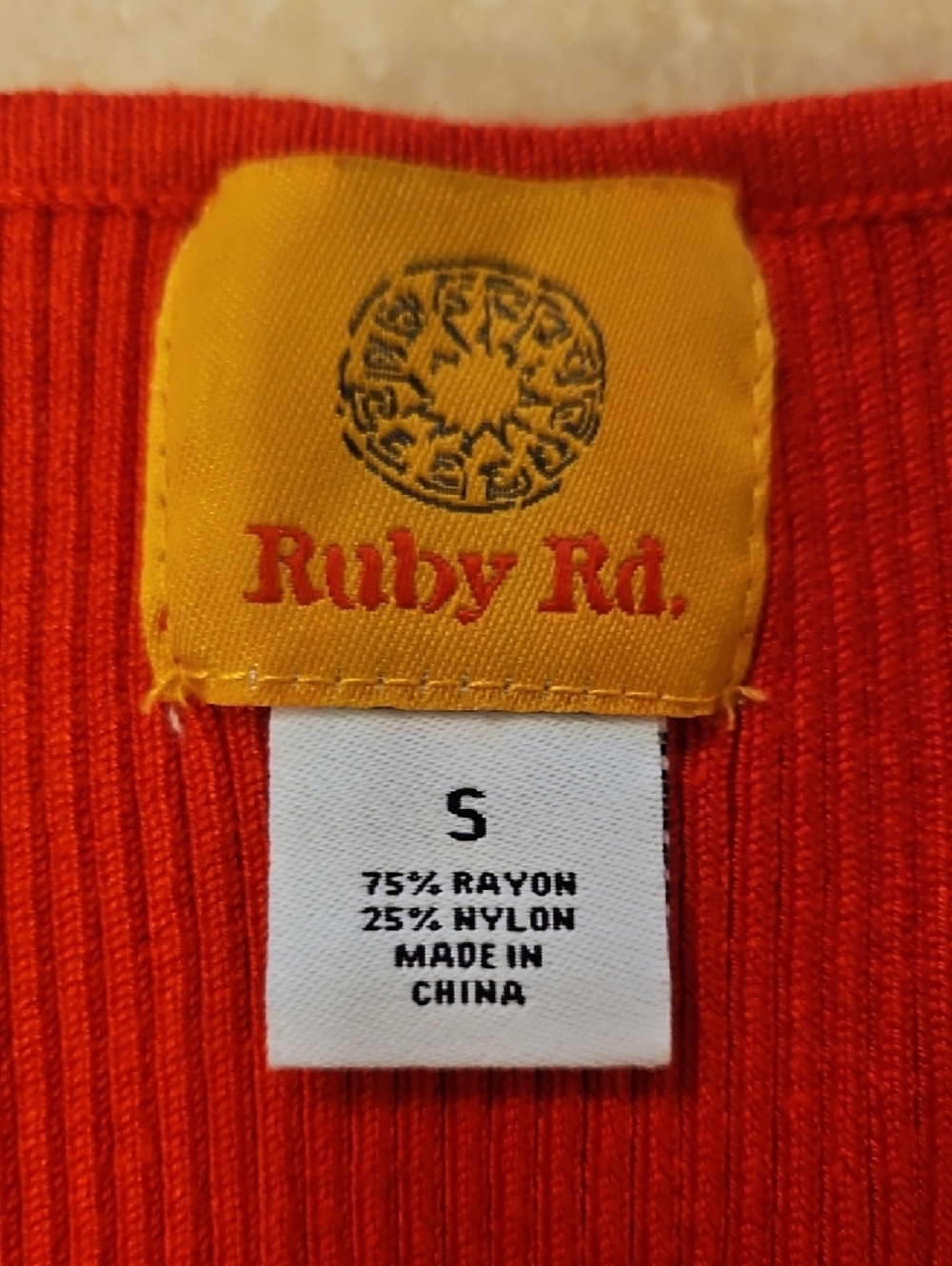 NWOT Ruby Rd. Red Ribbed Tank with Jeweled Neckline - Picture 2 of 3